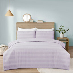 MHG Textiles Waffle Stripe Duvet Cover Set - Soft 200Tc Polycotton Blend, Hotel Quality Bedding - (Single, Berries) - thumbnail 1