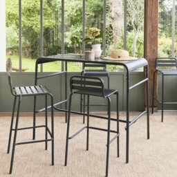 Sweeek - Garden High Table With 4 Steel Bar Stools Anthracite 120X70X95 Cm - Amelia