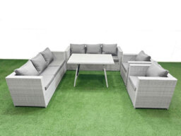 Fimous 8 Seater Garden Furniture Set Pe Ratten Garden Sofa Set With Rectangular Dining Table Light Grey - thumbnail 1