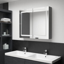 Berkfield Stylish Led Bathroom Mirror Cabinet Grey 80X12X68 Cm - thumbnail 2