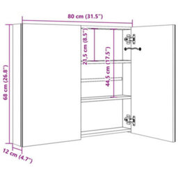 Berkfield Stylish Led Bathroom Mirror Cabinet Grey 80X12X68 Cm - thumbnail 8