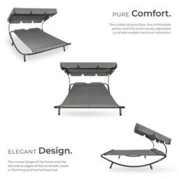 Tectake 1 Sun Lounger Livorno - For 2 People, Adjustable Sunroof, With Wheels - Black/grey - thumbnail 3