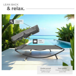 Tectake 1 Sun Lounger Livorno - For 2 People, Adjustable Sunroof, With Wheels - Black/grey - thumbnail 4