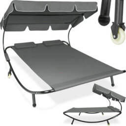 Tectake 1 Sun Lounger Livorno - For 2 People, Adjustable Sunroof, With Wheels - Black/grey - thumbnail 1