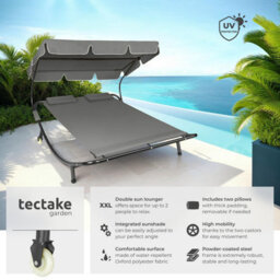 Tectake 1 Sun Lounger Livorno - For 2 People, Adjustable Sunroof, With Wheels - Black/grey - thumbnail 2