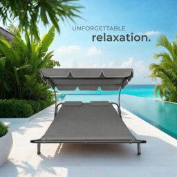 Tectake 1 Sun Lounger Livorno - For 2 People, Adjustable Sunroof, With Wheels - Black/grey - thumbnail 8