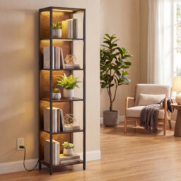 Ledrem 6-Tier Led Bookcase, Tall Shelf Unit, Display Shelves, 40 X 30.3 X 178 Cm, Black - thumbnail 1