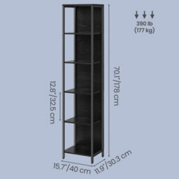 Ledrem 6-Tier Led Bookcase, Tall Shelf Unit, Display Shelves, 40 X 30.3 X 178 Cm, Black - thumbnail 4