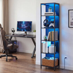 Ledrem 6-Tier Led Bookcase, Tall Shelf Unit, Display Shelves, 40 X 30.3 X 178 Cm, Black - thumbnail 5
