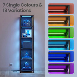 Ledrem 6-Tier Led Bookcase, Tall Shelf Unit, Display Shelves, 40 X 30.3 X 178 Cm, Black - thumbnail 6