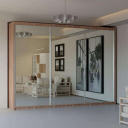Sliding Wardrobes 4 u LTD Double Mirror Sliding Door Wardrobe Sleek Design Comes In Width 90/100/120/150/180/203/250Cm(Walnut W250Cm X H217Cm) - thumbnail 1