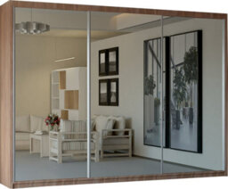 Sliding Wardrobes 4 u LTD Double Mirror Sliding Door Wardrobe Sleek Design Comes In Width 90/100/120/150/180/203/250Cm(Walnut W250Cm X H217Cm) - thumbnail 2