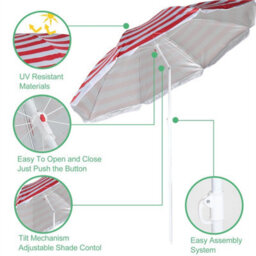 Red Garden Beach Patio Tilt Umbrella Parasol - thumbnail 2
