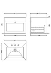 Balterley Swynnerton Traditional 1 Drawer Wall Hung Vanity Unit With Fireclay Basin, Satin Grey, 600mm - thumbnail 2
