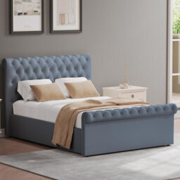 Fwstyle Abbey Double Bed Frame Steel Grey Side Lift Ottoman Scroll Buttoned - thumbnail 1
