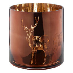 Orsina Large Brown Stag Candle Holder, Brown Glass Construction Candle Holder, Stag Motif With Attractive Details