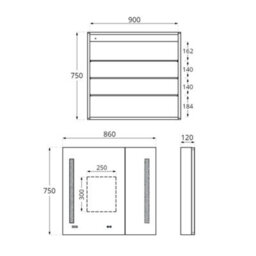 Homestylestore 900 X 750mm Cool White Led Wall Mounted Mirrored Door Bathroom Cabinet - thumbnail 2
