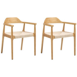 Beliani Set Of 2 Dining Chairs Oakdale Wood Light Brown/ Beige