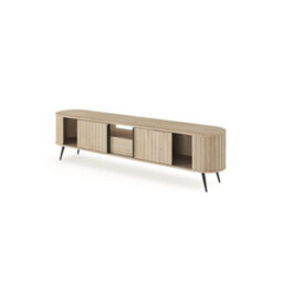 Arte Lovi Tv Cabinet 196Cm - Oak Cremona & Black Contemporary Media Unit With Sliding Doors And Drawer - thumbnail 4