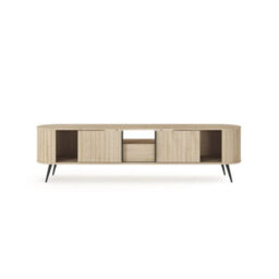 Arte Lovi Tv Cabinet 196Cm - Oak Cremona & Black Contemporary Media Unit With Sliding Doors And Drawer - thumbnail 7