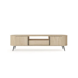 Arte Lovi Tv Cabinet 196Cm - Oak Cremona & Black Contemporary Media Unit With Sliding Doors And Drawer - thumbnail 5