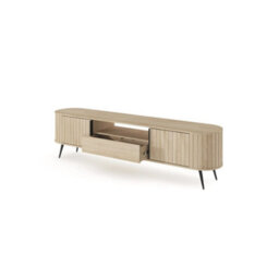 Arte Lovi Tv Cabinet 196Cm - Oak Cremona & Black Contemporary Media Unit With Sliding Doors And Drawer - thumbnail 3