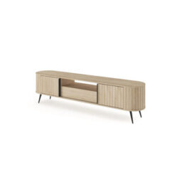 Arte Lovi Tv Cabinet 196Cm - Oak Cremona & Black Contemporary Media Unit With Sliding Doors And Drawer - thumbnail 2
