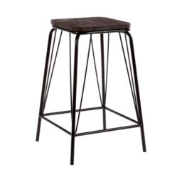 Orsina Sleek Black Metal And Elm Wood Stool, Sturdy And Reliable Large Square Stool, Wooden Bar Stool For Home Bar - thumbnail 2