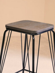 Orsina Sleek Black Metal And Elm Wood Stool, Sturdy And Reliable Large Square Stool, Wooden Bar Stool For Home Bar - thumbnail 6