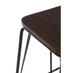 Orsina Sleek Black Metal And Elm Wood Stool, Sturdy And Reliable Large Square Stool, Wooden Bar Stool For Home Bar - thumbnail 3