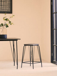 Orsina Sleek Black Metal And Elm Wood Stool, Sturdy And Reliable Large Square Stool, Wooden Bar Stool For Home Bar - thumbnail 5