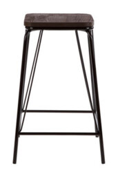 Orsina Sleek Black Metal And Elm Wood Stool, Sturdy And Reliable Large Square Stool, Wooden Bar Stool For Home Bar - thumbnail 7