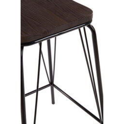 Orsina Sleek Black Metal And Elm Wood Stool, Sturdy And Reliable Large Square Stool, Wooden Bar Stool For Home Bar - thumbnail 4