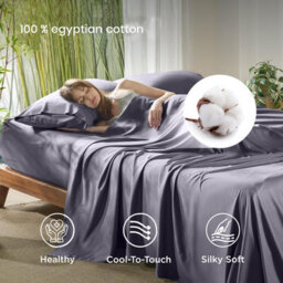 Aspire Homeware 100% Egyptian Cotton Flat Sheet Deep Coverage Ultracool Flat Bedding Grey Sheet Single, (L)275Cmx(W)175Cm - thumbnail 4