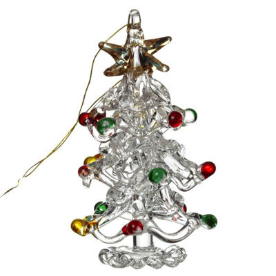 Heaven Sends Christmas Small Glass Christmas Tree Ornament With Colourful Baubles And Gold Hanging Twine, 6.2 X 3.5 Cm