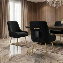 Home Luxe Interiors Set Of 2 Marco Dining Chair Brushed Velvet Black - thumbnail 2