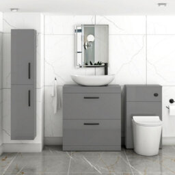 Royal Bathrooms Turin 600mm Freestanding Bathroom Vanity Unit With Sink 2 Drawer Indigo Grey Gloss & Cesar Countertop Basin - thumbnail 3