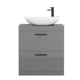 Royal Bathrooms Turin 600mm Freestanding Bathroom Vanity Unit With Sink 2 Drawer Indigo Grey Gloss & Cesar Countertop Basin - thumbnail 5