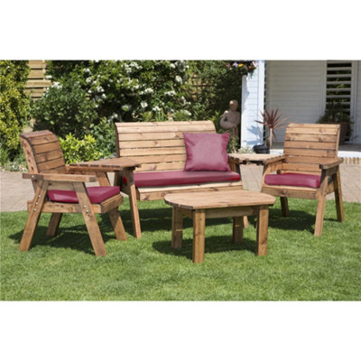 Marlborough Wooden 4 Seater Multi Set With 1 X Bench Cushion Burgundy, 2 X Chair Cushion Burgundy & 1 X Scatter Cushion Burgundy - image 1