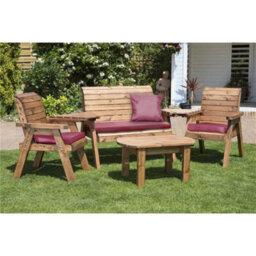 Marlborough Wooden 4 Seater Multi Set With 1 X Bench Cushion Burgundy, 2 X Chair Cushion Burgundy & 1 X Scatter Cushion Burgundy