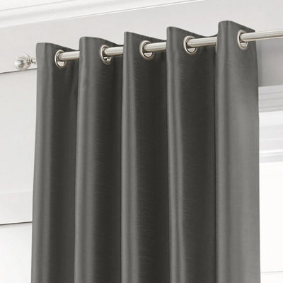 Intimates Silk Effect Energy Saving Lined Ring Top Curtains - Charcoal