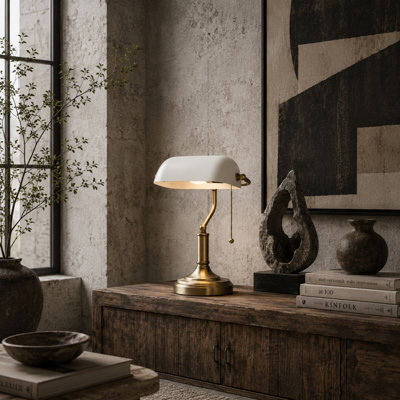 Wyld Haus Yori White Glass Bankers Desk Lamp Antique Bronze Base - image 1
