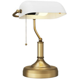 Wyld Haus Yori White Glass Bankers Desk Lamp Antique Bronze Base - thumbnail 2