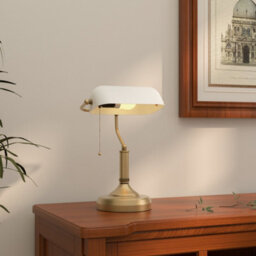 Wyld Haus Yori White Glass Bankers Desk Lamp Antique Bronze Base - thumbnail 3