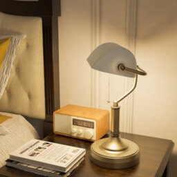 Wyld Haus Yori White Glass Bankers Desk Lamp Antique Bronze Base - thumbnail 8