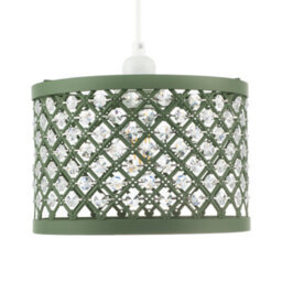 Happy Homewares Modern Ornate Olive Green Metal Pendant Shade With Clear Acrylic Beads - thumbnail 4