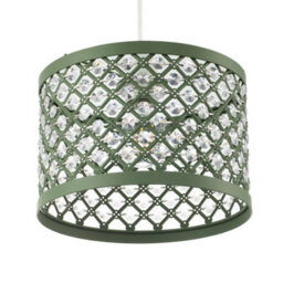 Happy Homewares Modern Ornate Olive Green Metal Pendant Shade With Clear Acrylic Beads - thumbnail 5