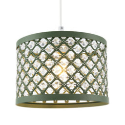 Happy Homewares Modern Ornate Olive Green Metal Pendant Shade With Clear Acrylic Beads - thumbnail 2