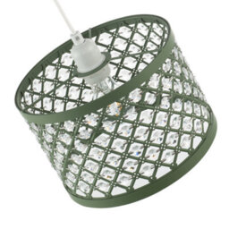 Happy Homewares Modern Ornate Olive Green Metal Pendant Shade With Clear Acrylic Beads - thumbnail 3