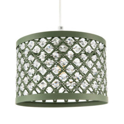 Happy Homewares Modern Ornate Olive Green Metal Pendant Shade With Clear Acrylic Beads - thumbnail 1